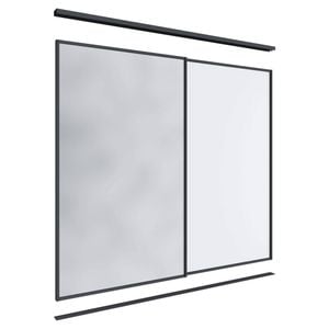 Lugna 2100 x 1801-2400mm Black 1 Mirror 1 Melamine Wardrobe Double Sliding Doors