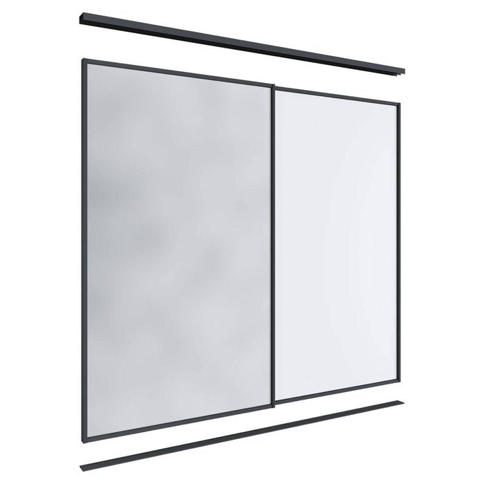 Lugna 2100 x 1801-2400mm Black 1 Mirror 1 Melamine Wardrobe Double Sliding Doors