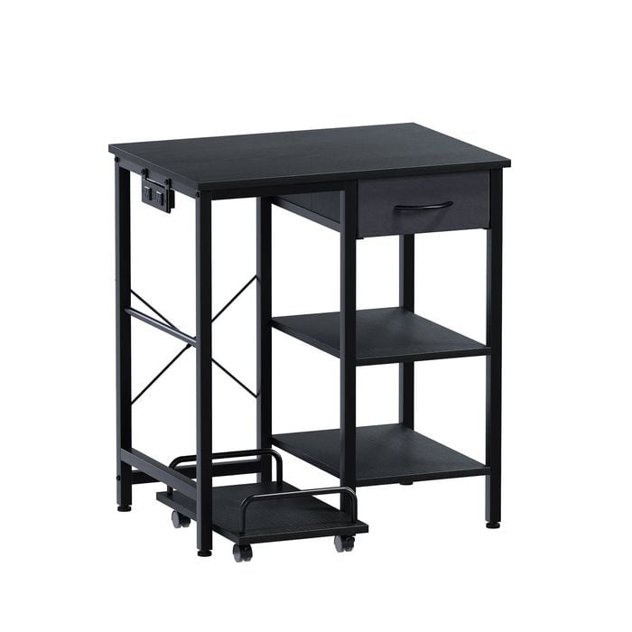 Ufurniture Printer Stand With Charging Station Rolling Paper Shredder Stand Rack With Fabric Drawer & Open Shelves Black