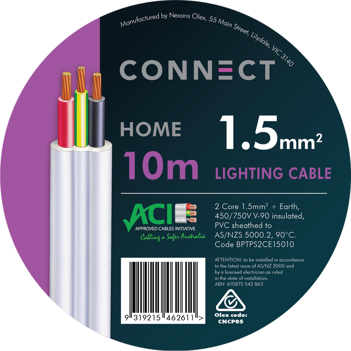 Olex 1.5mm x 10m Nexans 2 Core And Earth Connect Lighting Cable