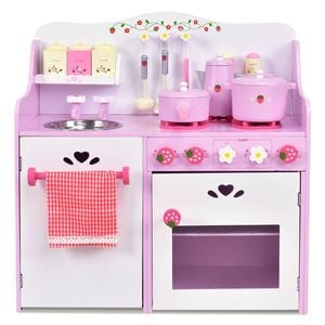 Costway Wooden Kid Pretend Kitchen Playset /full Accessories