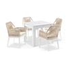 Santorini Outdoor 4 Seater Aluminium Dining Table White With Hugo Chairs & Cream Rope/cream Cushions