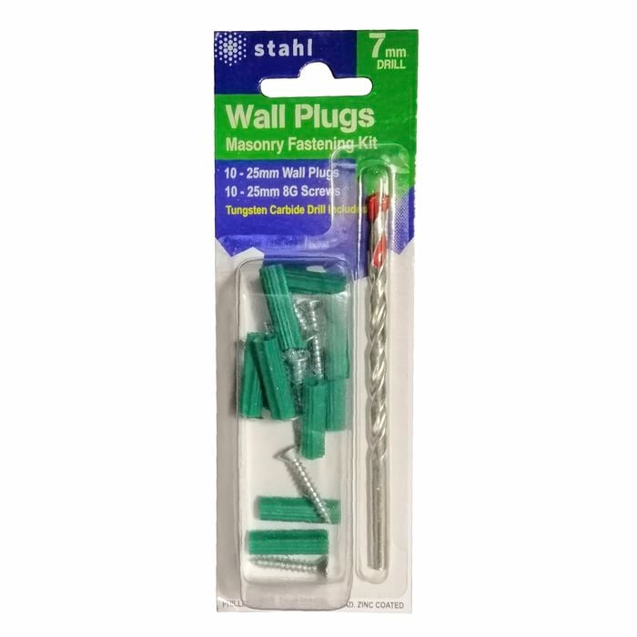 STAHL Masonry Kit 7mm Drill With 25mm Green Wall Plugs