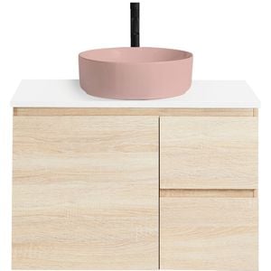CIBO 750mm Coast Veneer Nordic Wall Hung Bathroom Vanity With Pink Countertop Basin
