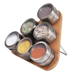 Magnetic Triangular Bamboo Spice Rack & Jars