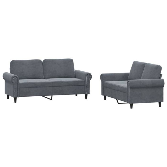 vidaXL Sofa Set with Cushions 2-Seater Sofa Couch 2 Piece Dark Grey Velvet