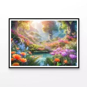 A Pond with Flowers in Nature  Print 100% Australian Made 90x60cm  (Poster)