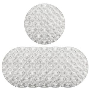 Catzon 6 Pcs Round Ginkgo Pvc Placemats Hollowed-out Party Silver