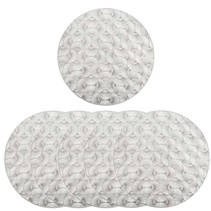 Catzon 6 Pcs Round Ginkgo Pvc Placemats Hollowed-out Party Silver