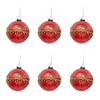6PK Urban Elegant Gold Spots/Stripes Bauble Hanging Decoration 8cm Red Assorted