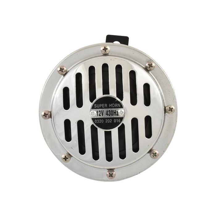 Round Disc Car Horn, High Frequency, 1950's Bosch Style 12v Chrome
