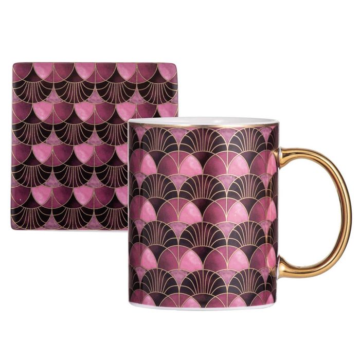 2pc Ashdene Decadence 360ml New Bone China Mug & Coaster Set - Magenta