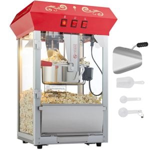 Vevor 850w Popcorn Maker Red 8 Oz Kettle Makes 48 Cups Per Batch Countertop With Tempered Glass