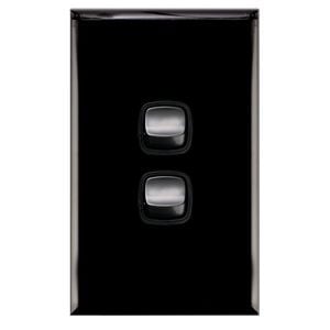 HPM Excel 2 Gang Light Switch - Black