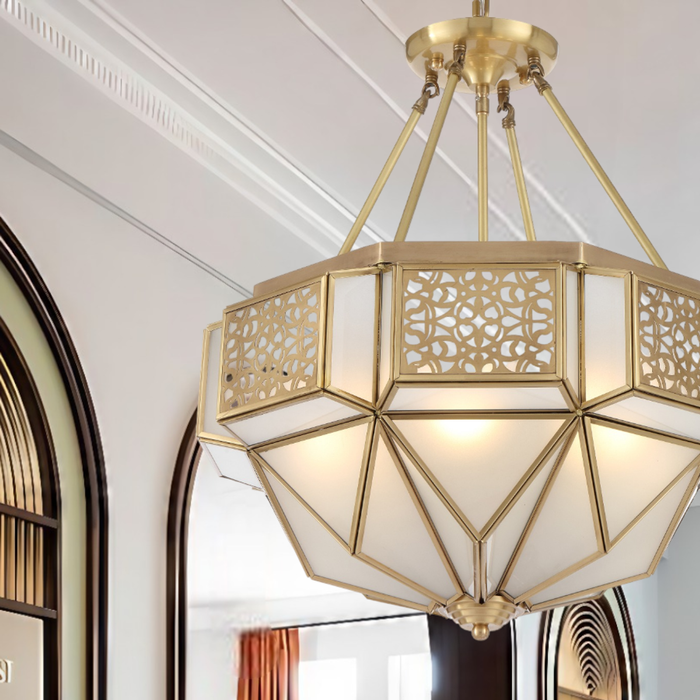 Telbix Overton Modern Pendant Hanging Lamp Light Solid Brass Brass Frost Brass