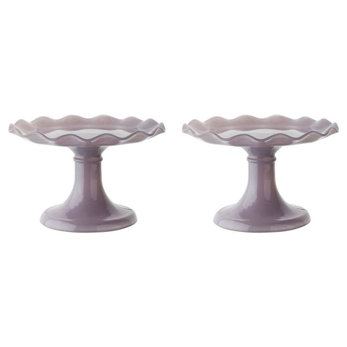 2PK Ecology Soda Lime Glass Ruffle Fluted Edged Cake Stand 20 x 12.5cm Iris