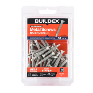 Buildex 10G x 40mm Class 3 Sheet Metal Screws (Countersunk Head) - 50 Pack