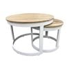 Balmoral Round Industrial Aluminium Teak Top Coffee Table Set White