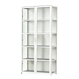 FORET 5-Tier Bamboo Display Cabinet Acrylic Doors White