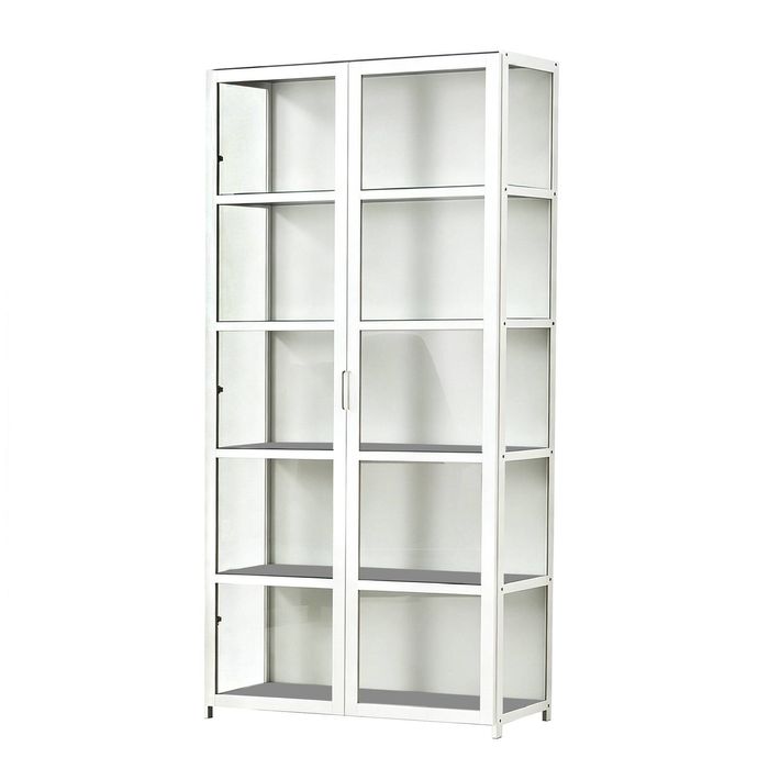 FORET 5-Tier Bamboo Display Cabinet Acrylic Doors White