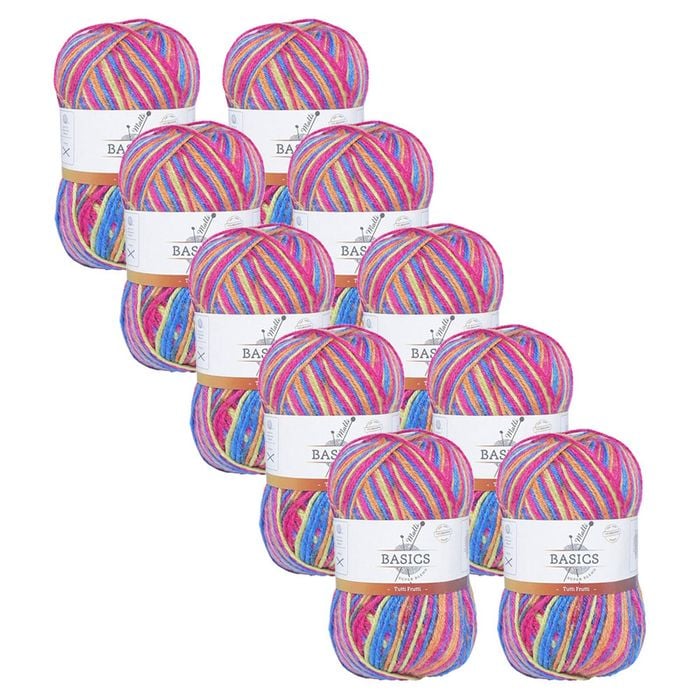 10x Malli 100g Blend Basic Poly/acrylic Tutti Frutti Multi Colour Yarn