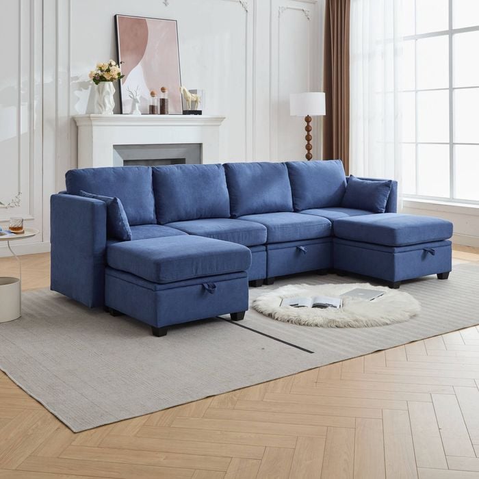 Homfurn 4 Seater Modular Sofa with Storage, Blue