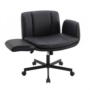 Artiss Cross Legged Office Chair PU Leather Swivel Vanity Chair Wide Seat Adjustable Arms Black