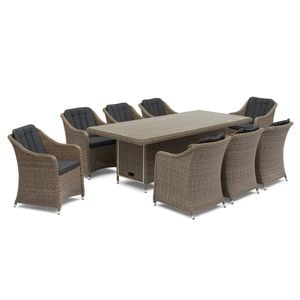 FurnitureOkay Liverpool 9-Piece Wicker Outdoor Dining Setting (Rectangle) - Charcoal Cushion