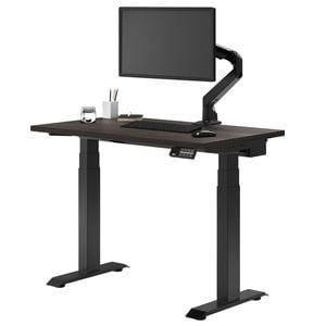 Desky Dual Mini Sit To Stand Burnished Wood Desk 1000x600mm Matte Black Frame