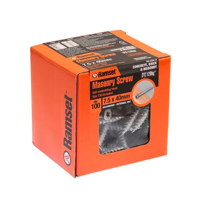 Ramset 7.5 x 40mm Galvanised Masonry Anchor Screw - 100 Box