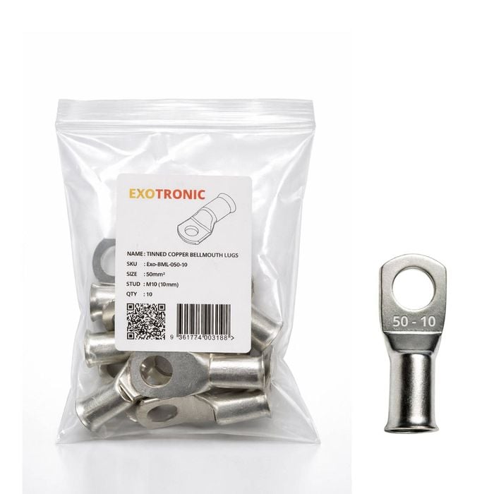 10 Pack of Exotronic 50mm² Copper Lug M10 | Bellmouth