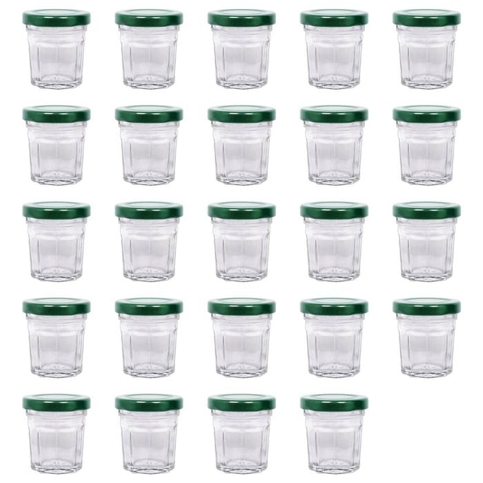 Argon Tableware Glass Jam Jars with Green Lids - 30ml - Pack of 24