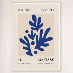 Galrie H. Matisse Blue Foliage Print II - Elegant Découpage Artwork (1955), Wood Frame, A3 30 x 42cm (12 x 16inch)
