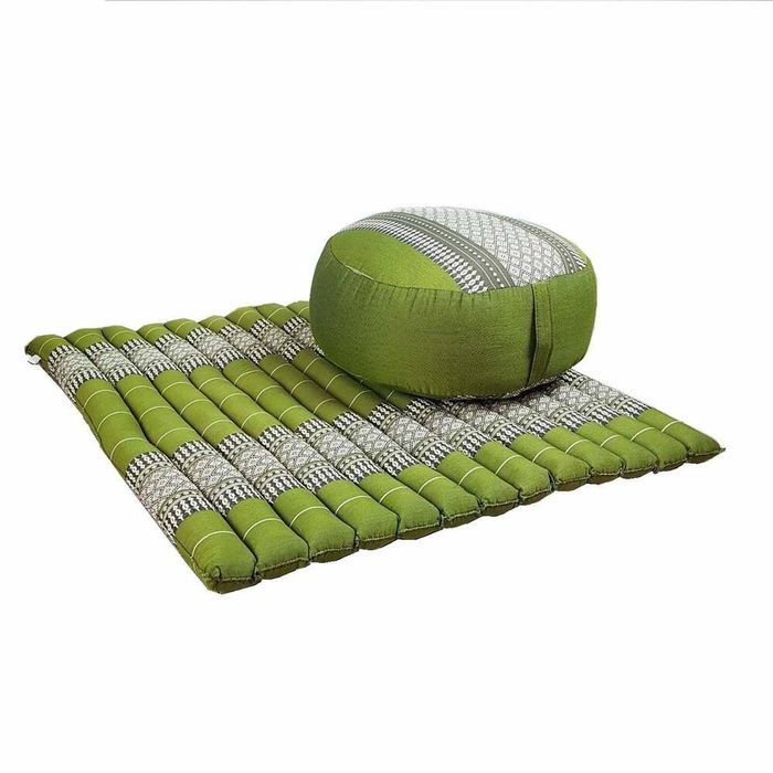 Handmade Zafu & Zabuton Meditation Set - Organic Kapok Round Cushion and Mat for Posture Support