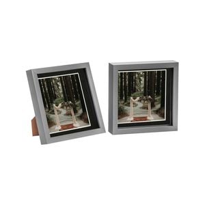 Nicola Spring Acrylic 3D Box Photo Frames with 6" x 6" Mounts - 8" x 8"  - Grey - Pack of 2