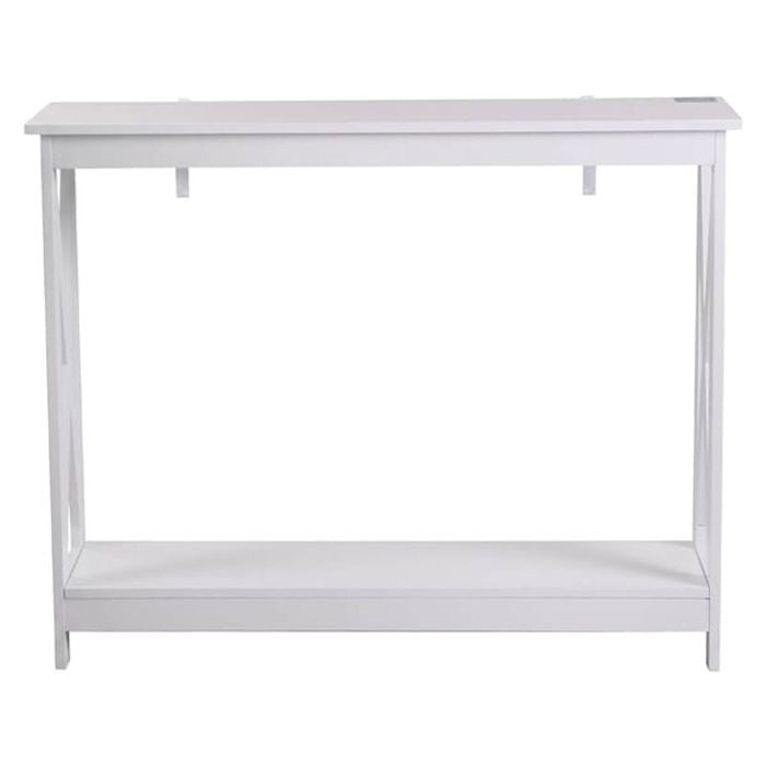 HOMFURN 100cm Narrow Console Table, White X-Frame 2-Tier Entryway Sofa Table