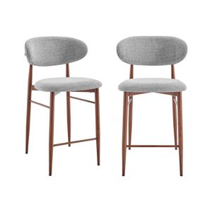 Design Square Set Of 2 Wirrin Fabric Cushioned Kitchen Counter Bar Stools Wooden Frame Grey