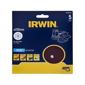 IRWIN 150mm 240 Grit 6 + 1 Holes Quick Fit Random Orbital Sanding Discs - 5 Pack
