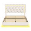 Ufurniture Led Floating Bed Frame With Charging And Button-tufted Double Beige