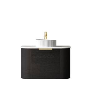 Attica  750mm Black Oak Bentwood Wall Hung Curve Vanity With Carrara Top