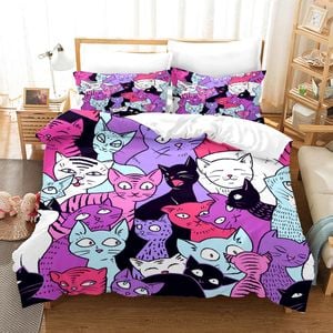 3D Purple Black White Blue Cat Kitty Quilt Cover Set Bedding Set Duvet Cover Pillowcases SF40