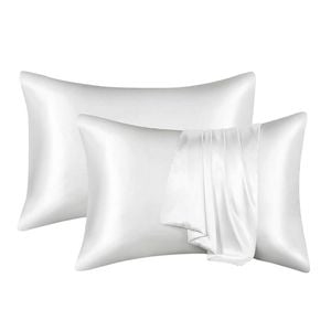 Catzon 2 Pcs Satin Pillowcases with Envelope Closure for Hair and Skin 51X66cm-Pure White