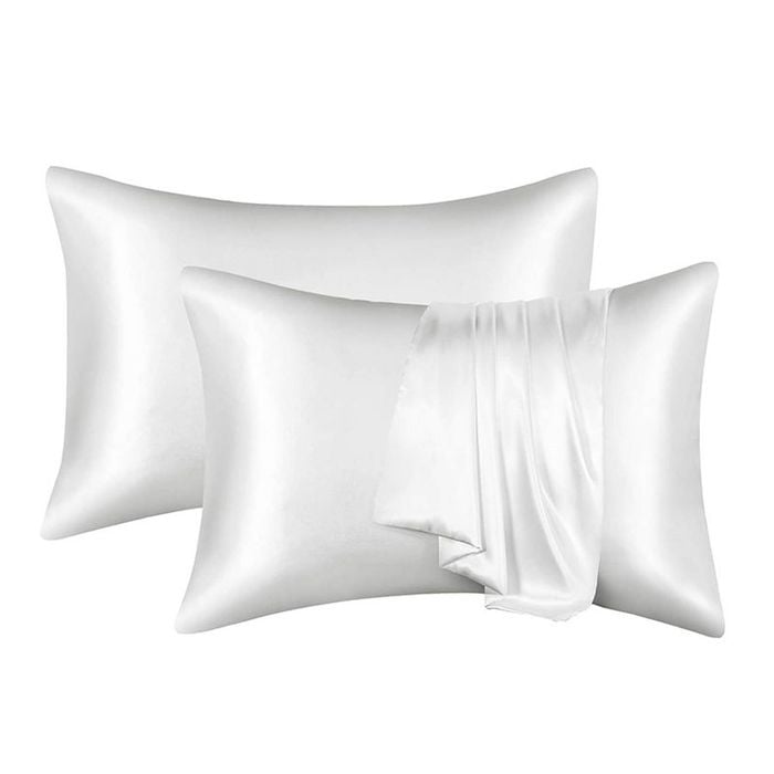 Catzon 2 Pcs Satin Pillowcases with Envelope Closure for Hair and Skin 51X66cm-Pure White