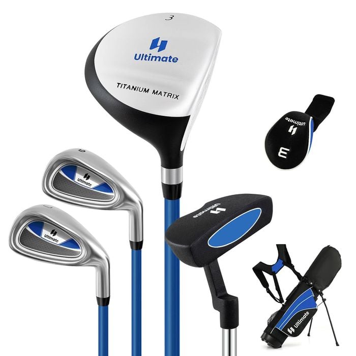 Costway Junior Golf Clubs Set W/stand Bag,3# Fairway Wood, 7# & 9# Irons
