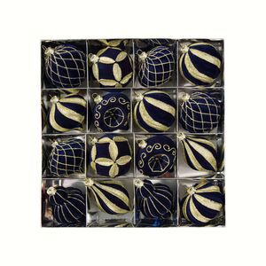 Catzon 16 Pcs Velvet Flocked Christmas Balls 8CM Shatterproof Ornaments for Xmas Tree-Dark Blue