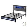 Levede Double Size Bed Frame Fabric with LED USB and Storage Bedhead Grey