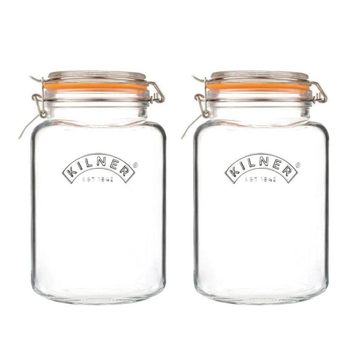 Kilner Square Clip Top Glass Jar 3 Litre Set Of 2