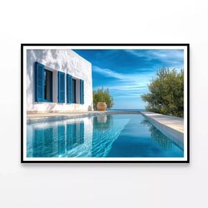 Pool with a House, Trees, Sky  Print 100% Australian Made 120x90cm  (Poster)