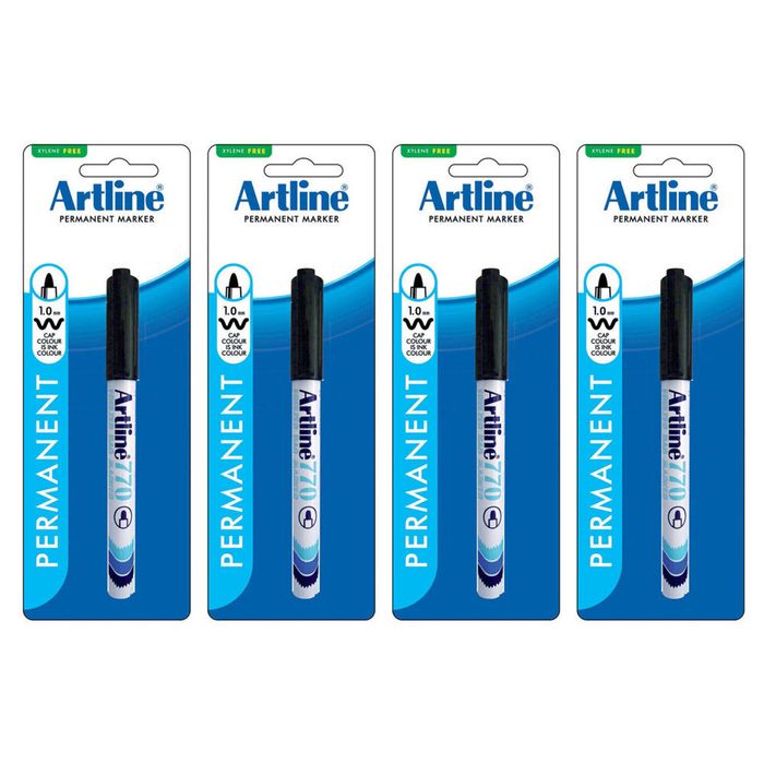 4pk Artline 1.0mm Bullet Nib Freezer Bag Marker Pen Plastic Food/container Black