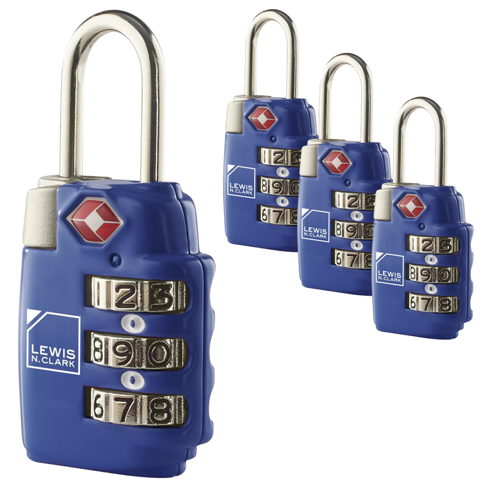 4x Lewis N Clark TSA Approved Combination Lock Travel Luggage Padlock Blue